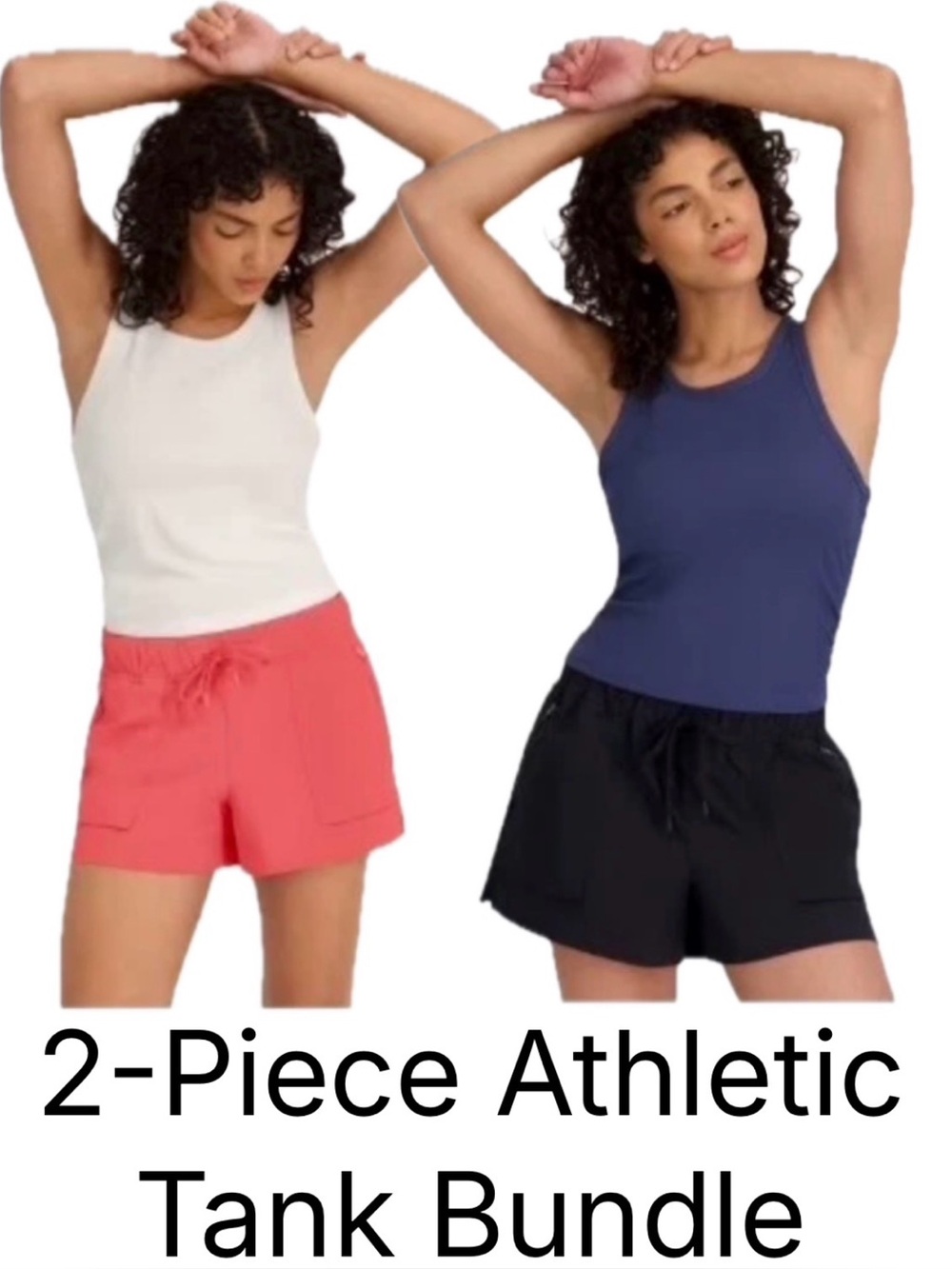 Outdoor Voices Rib Knit Shelf Bra Tank Bundle XL Navy and Ivory Athleisure NWT